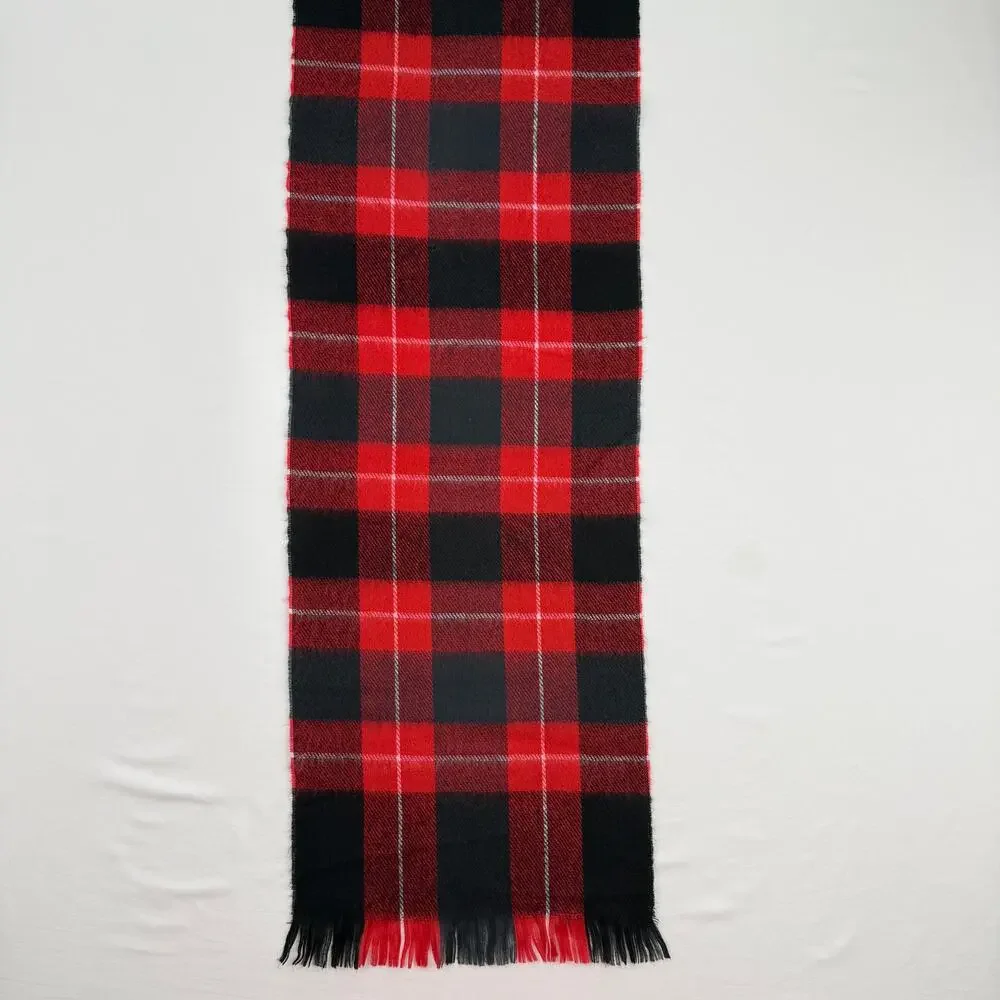 Vintage 100% Cashmere Plaid Scarf Made in England Red Black Fringe Soft
